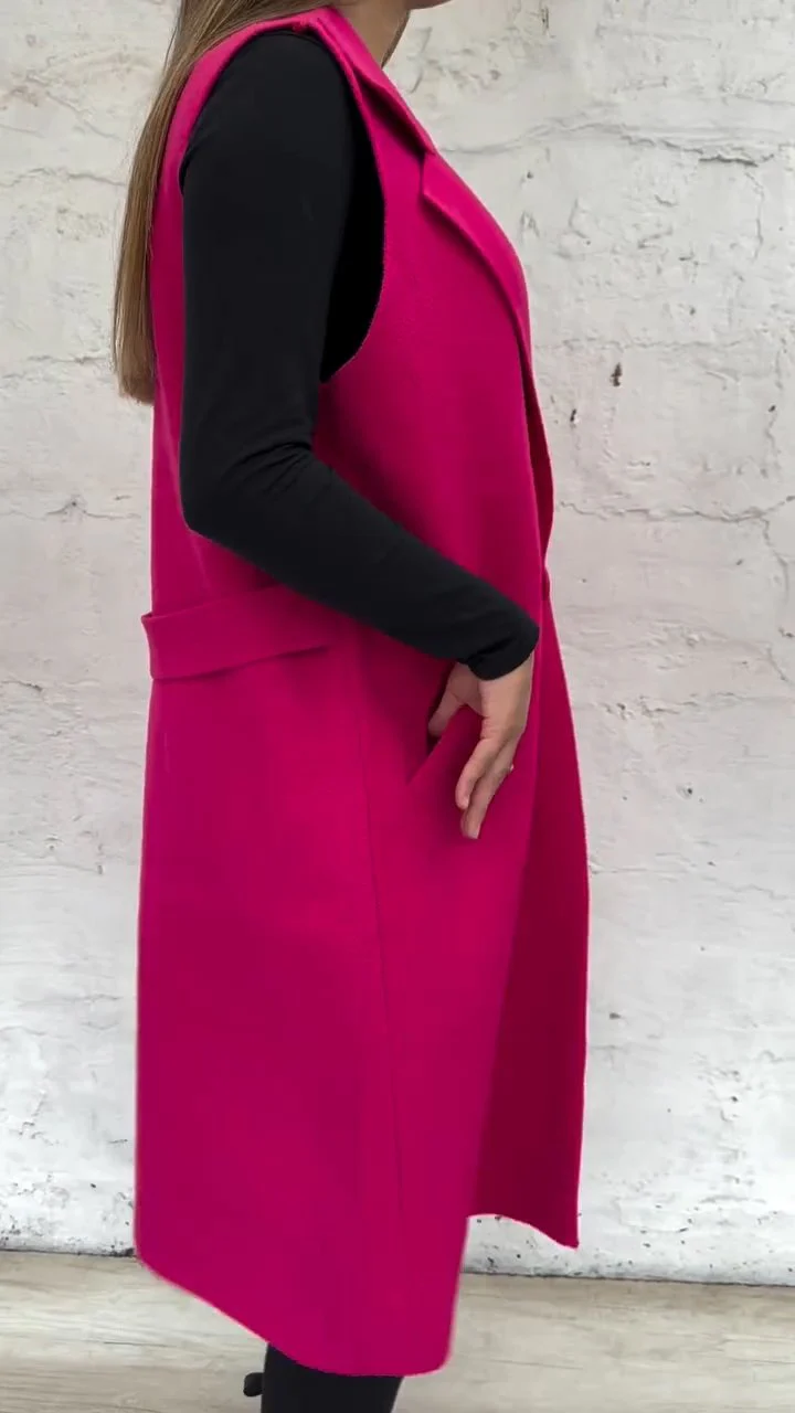 Women's Casual Lapel Solid Color Vest Jacket